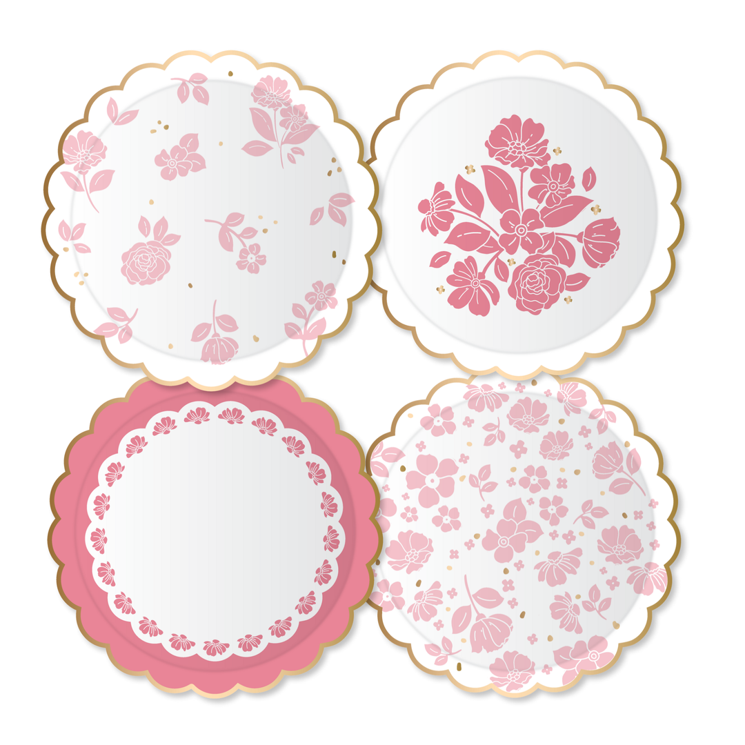 PETAL PINK ELEGANT FLORAL DESSERT PLATES Bonjour Fete Plates PETAL PINK ELEGANT FLORAL DESSERT PLATES Bonjour Fete - Party Supplies