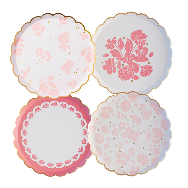 PETAL PINK ELEGANT FLORAL DESSERT PLATES Bonjour Fete Plates PETAL PINK ELEGANT FLORAL DESSERT PLATES Bonjour Fete - Party Supplies