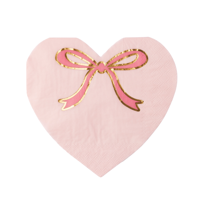 PETAL PINK BOW HEART LARGE NAPKIN Bonjour Fete Napkins PETAL PINK BOW HEART LARGE NAPKIN Bonjour Fete - Party Supplies