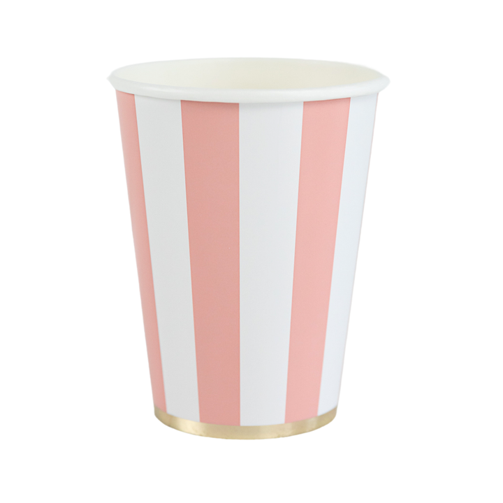 PETAL PINK CABANA STRIPE CUPS Bonjour Fete Cups Bonjour Fete - Party Supplies