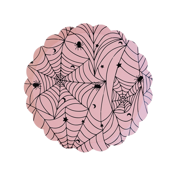 PINK SPIDER WEB SMALL PLATES Bonjour Fete Halloween Party Supplies Bonjour Fete - Party Supplies