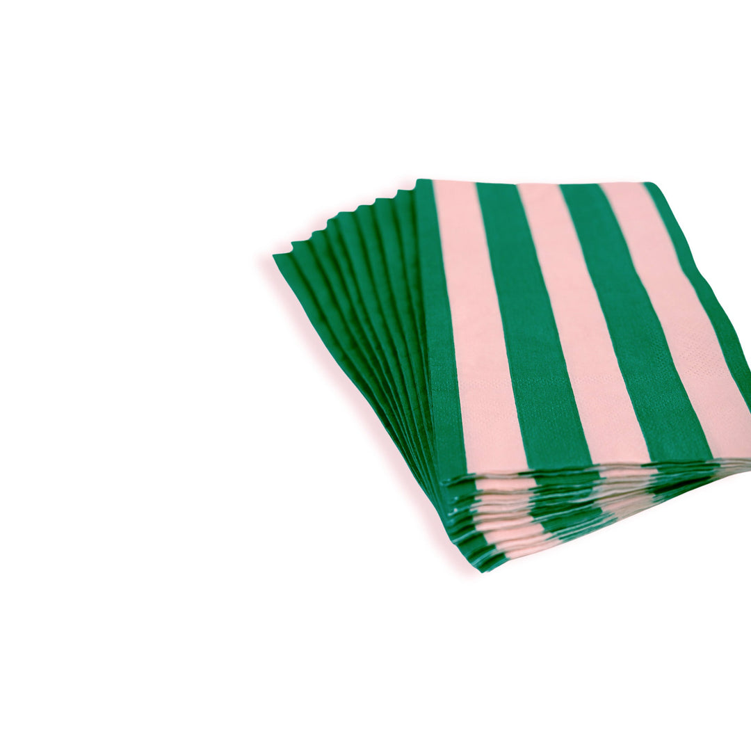 PINK & GREEN SIGNATURE CABANA STRIPE GUEST TOWELS Bonjour Fete Napkins PINK & GREEN SIGNATURE CABANA STRIPE GUEST TOWELS Bonjour Fete - Party Supplies