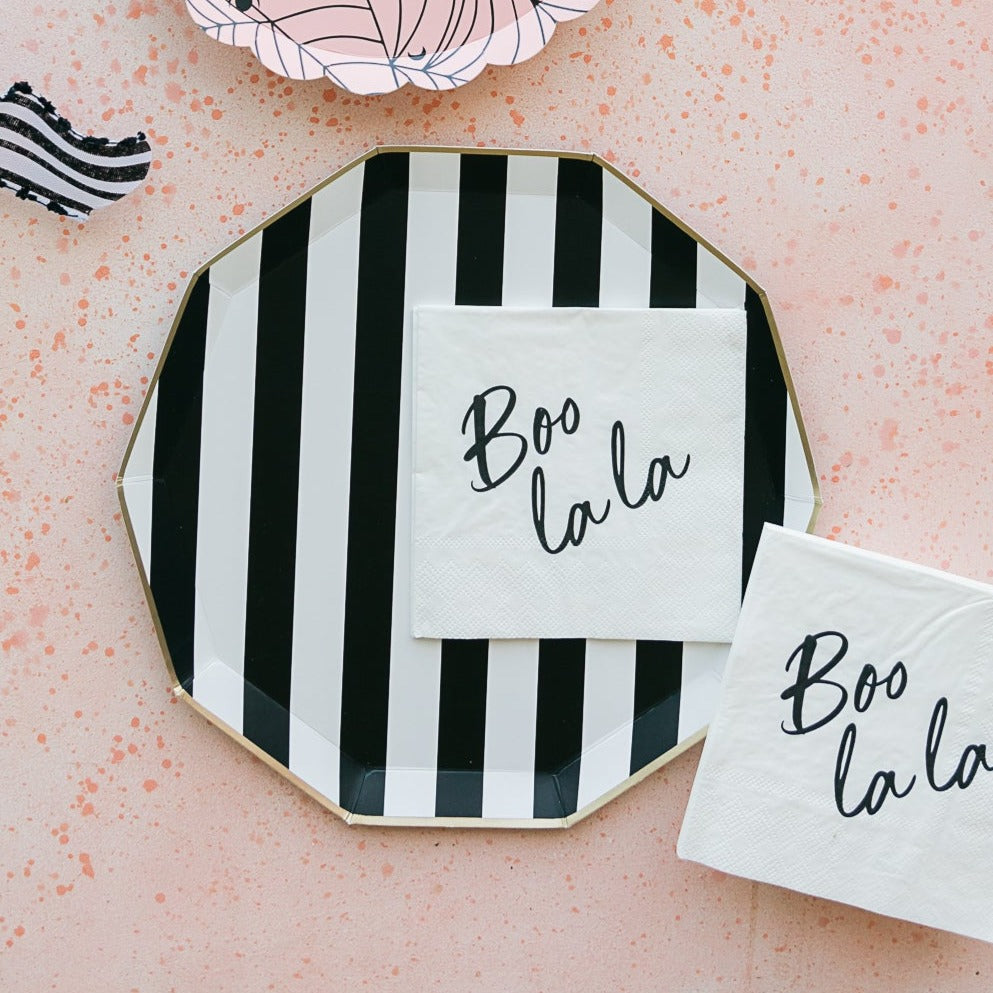 BLACK NOIR CABANA STRIPE PLATES Bonjour Fete Plates Bonjour Fete - Party Supplies