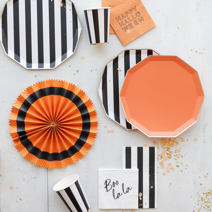 BLACK NOIR CABANA STRIPE PLATES Bonjour Fete Plates Bonjour Fete - Party Supplies