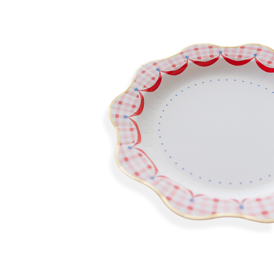 RED GINGHAM 4TH OF JULY DINNER PLATES Bonjour Fete Plates RED GINGHAM 4TH OF JULY DINNER PLATES Bonjour Fete - Party Supplies