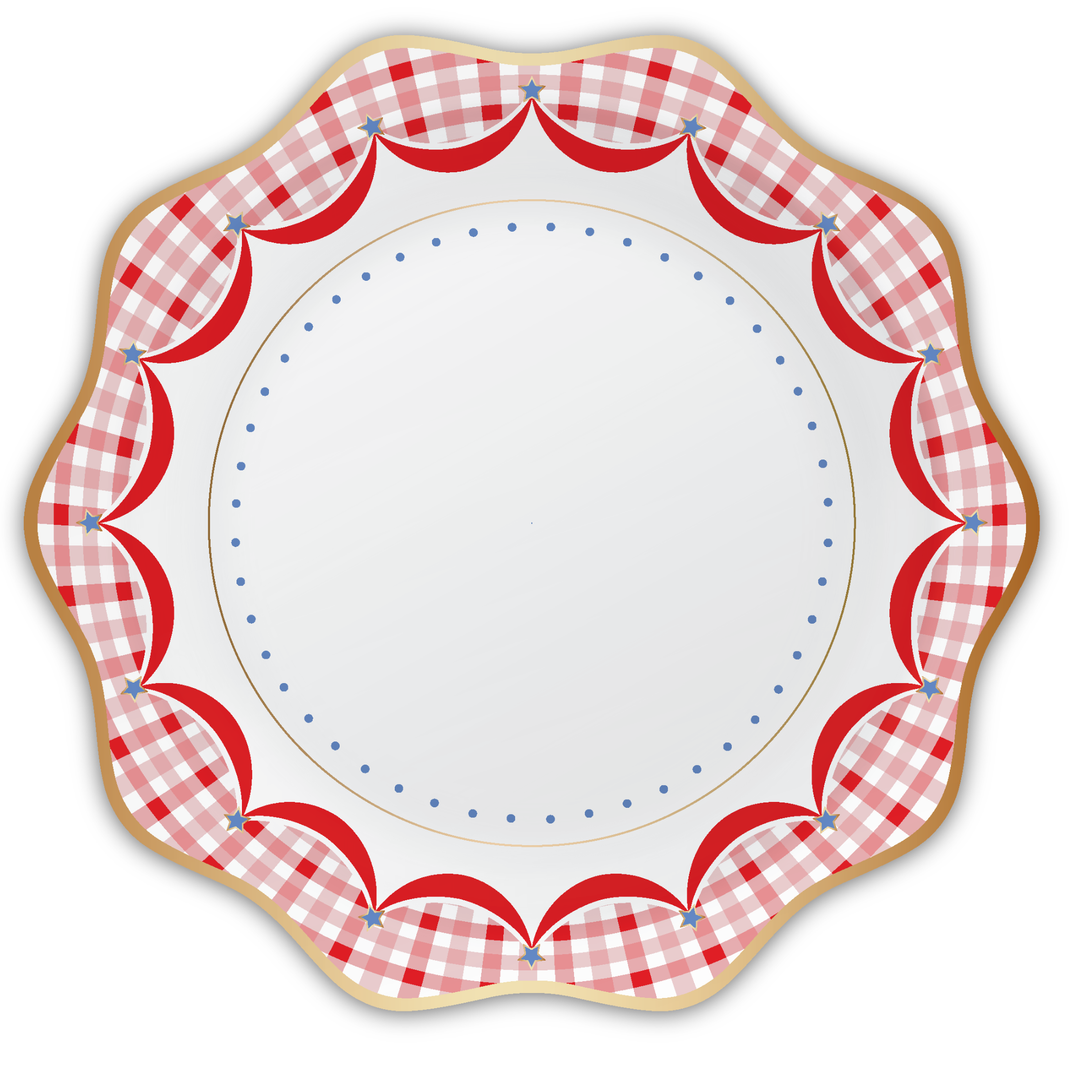 RED GINGHAM 4TH OF JULY DINNER PLATES Bonjour Fete Plates RED GINGHAM 4TH OF JULY DINNER PLATES Bonjour Fete - Party Supplies