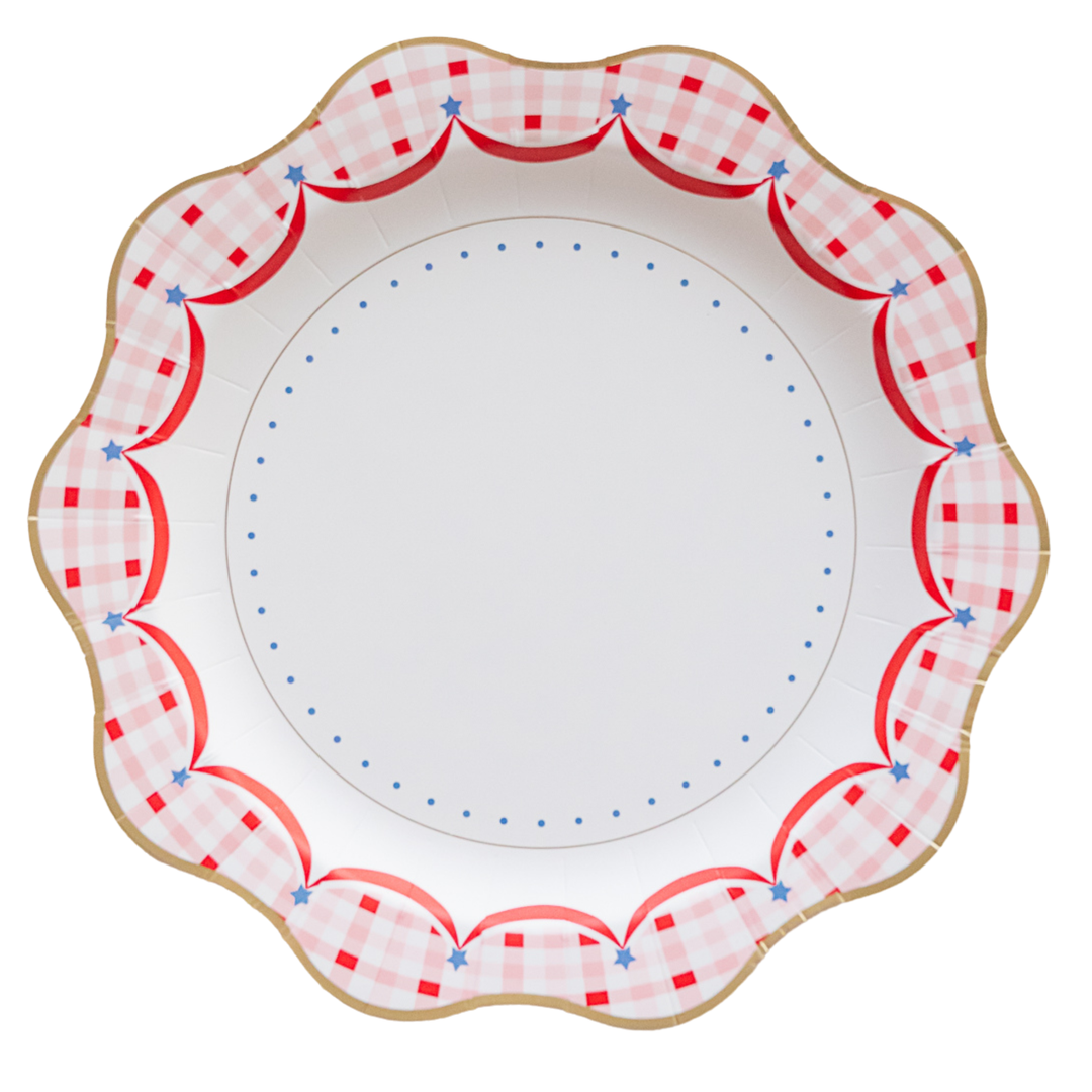 RED GINGHAM 4TH OF JULY DINNER PLATES Bonjour Fete Plates RED GINGHAM 4TH OF JULY DINNER PLATES Bonjour Fete - Party Supplies