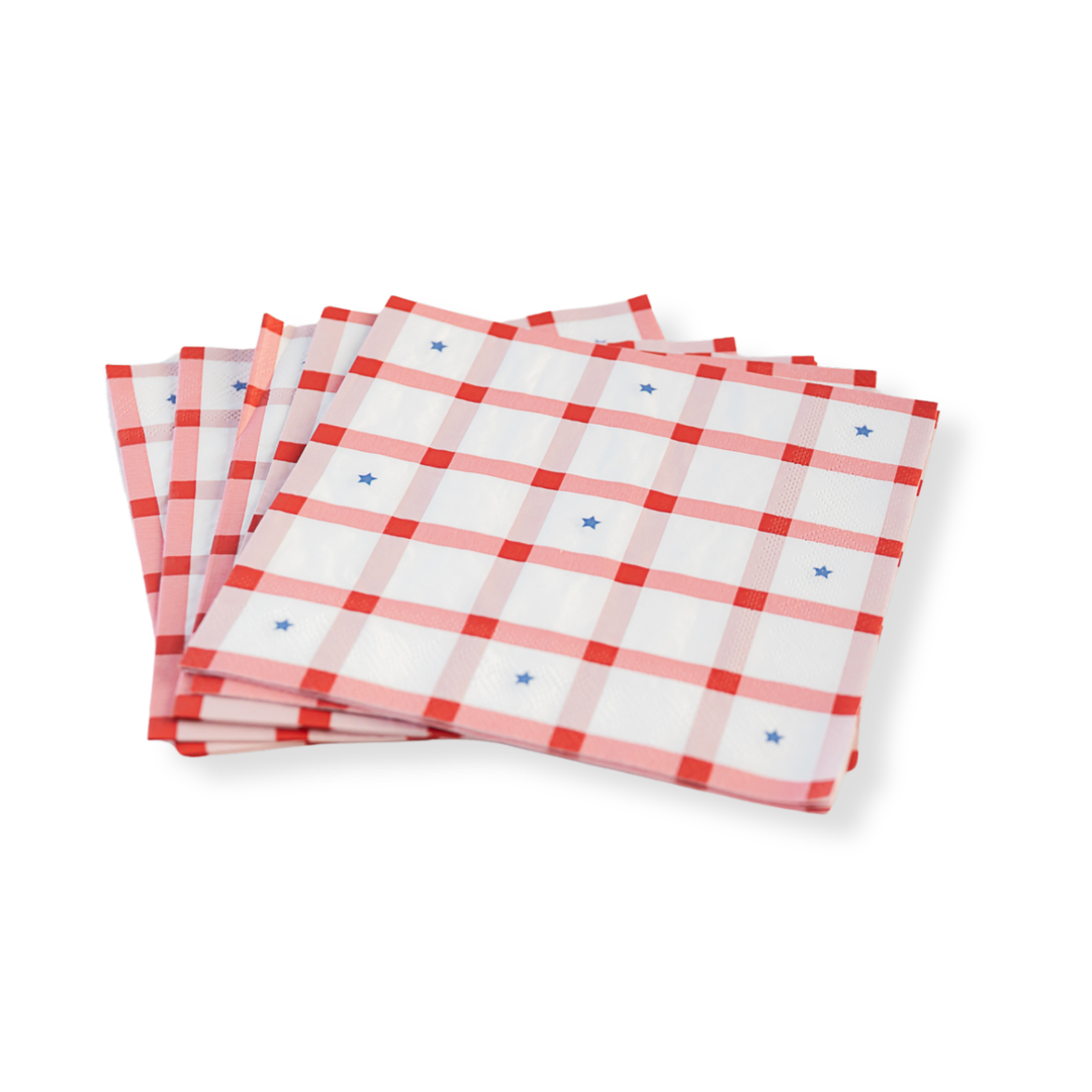 RED GINGHAM 4TH OF JULY LARGE NAPKINS Bonjour Fete Napkins RED GINGHAM 4TH OF JULY LARGE NAPKINS Bonjour Fete - Party Supplies