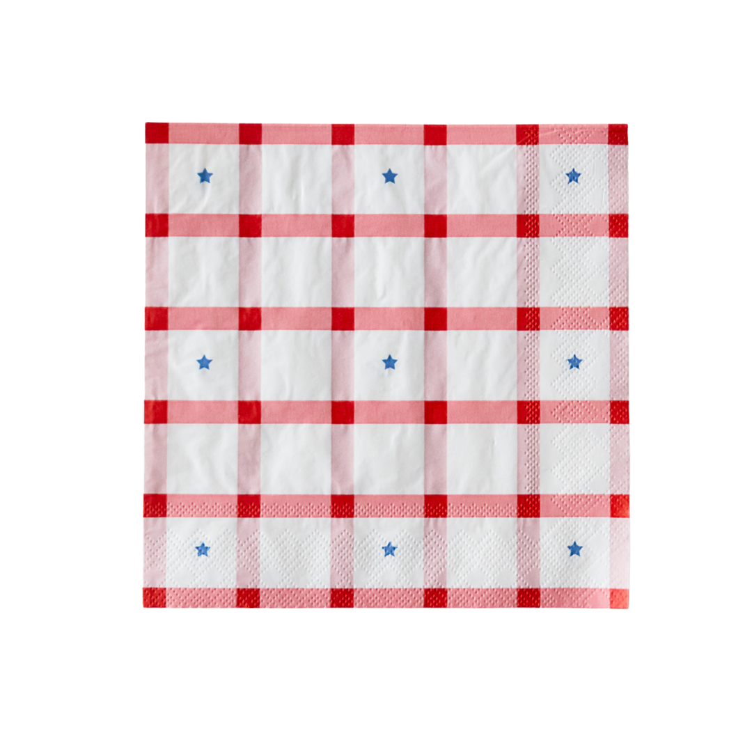 RED GINGHAM 4TH OF JULY LARGE NAPKINS Bonjour Fete Napkins RED GINGHAM 4TH OF JULY LARGE NAPKINS Bonjour Fete - Party Supplies