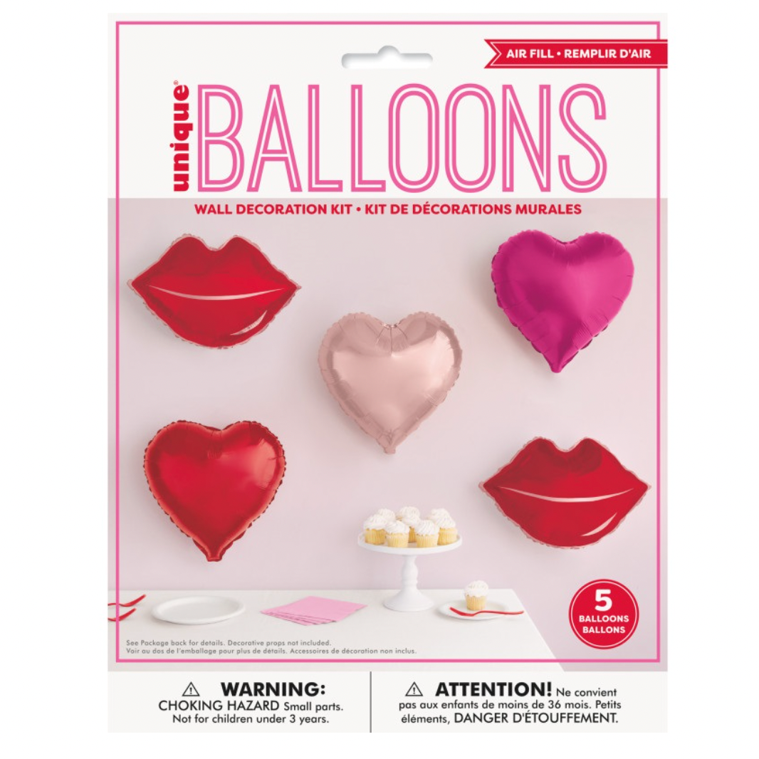 HEARTS & KISSES FOIL BALLOON KIT Unique Valentine's Day Decor HEARTS & KISSES FOIL BALLOON KIT Bonjour Fete - Party Supplies