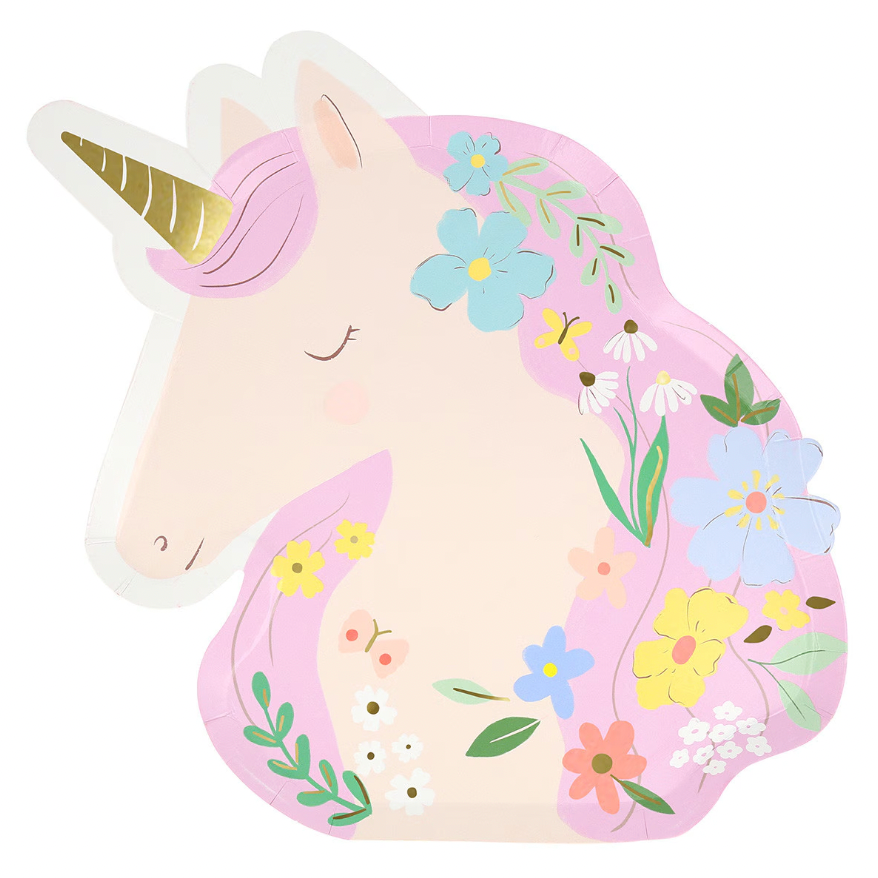 MEADOW UNICORN SHAPED PLATES Meri Meri Plates MEADOW UNICORN SHAPED PLATES Bonjour Fete - Party Supplies