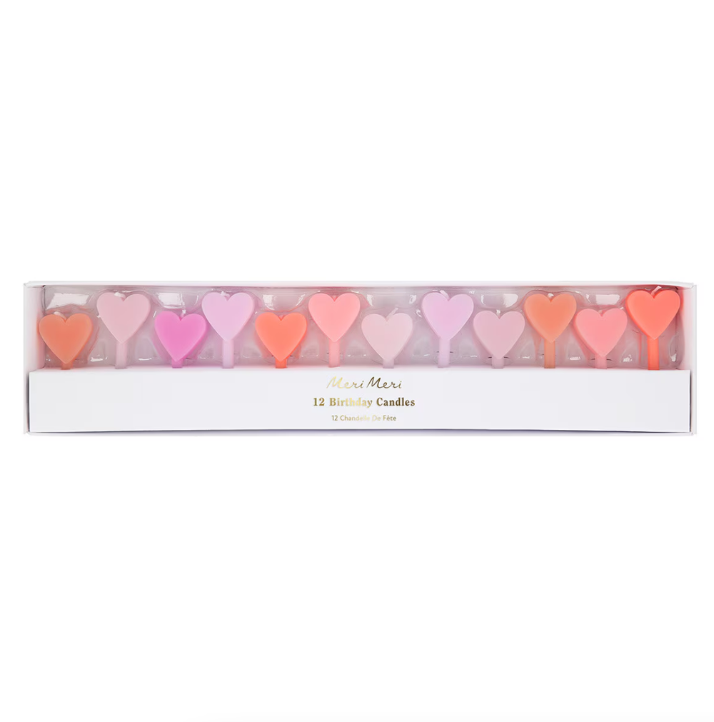 PINK HEART CANDLES Meri Meri Birthday Candles & Sparklers PINK HEART CANDLES Bonjour Fete - Party Supplies