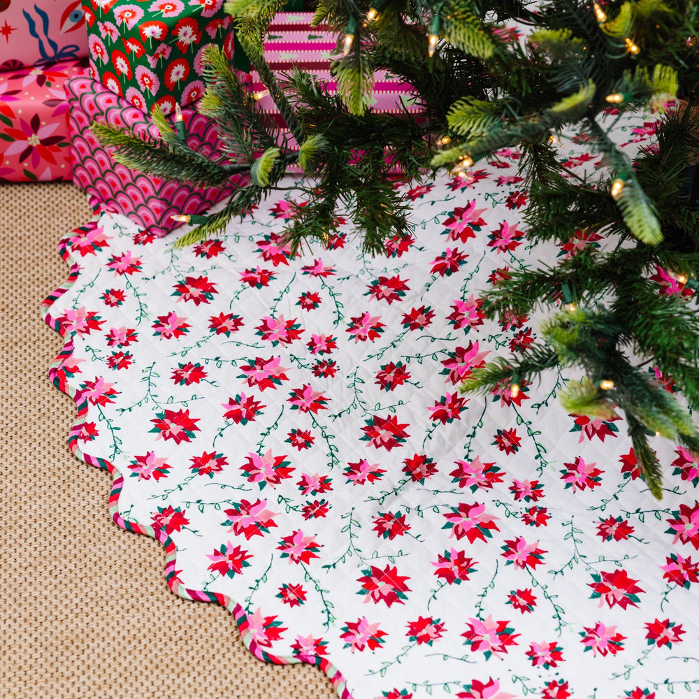 Poinsettia Tree Skirt Furbish Studio Holiday Decor Bonjour Fete - Party Supplies