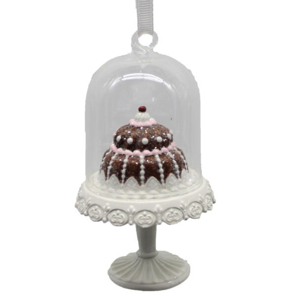 TIERED GINGERBREAD CAKE IN CLOCHE ORNAMENT Purple Box Boutique Christmas Ornament Bonjour Fete - Party Supplies