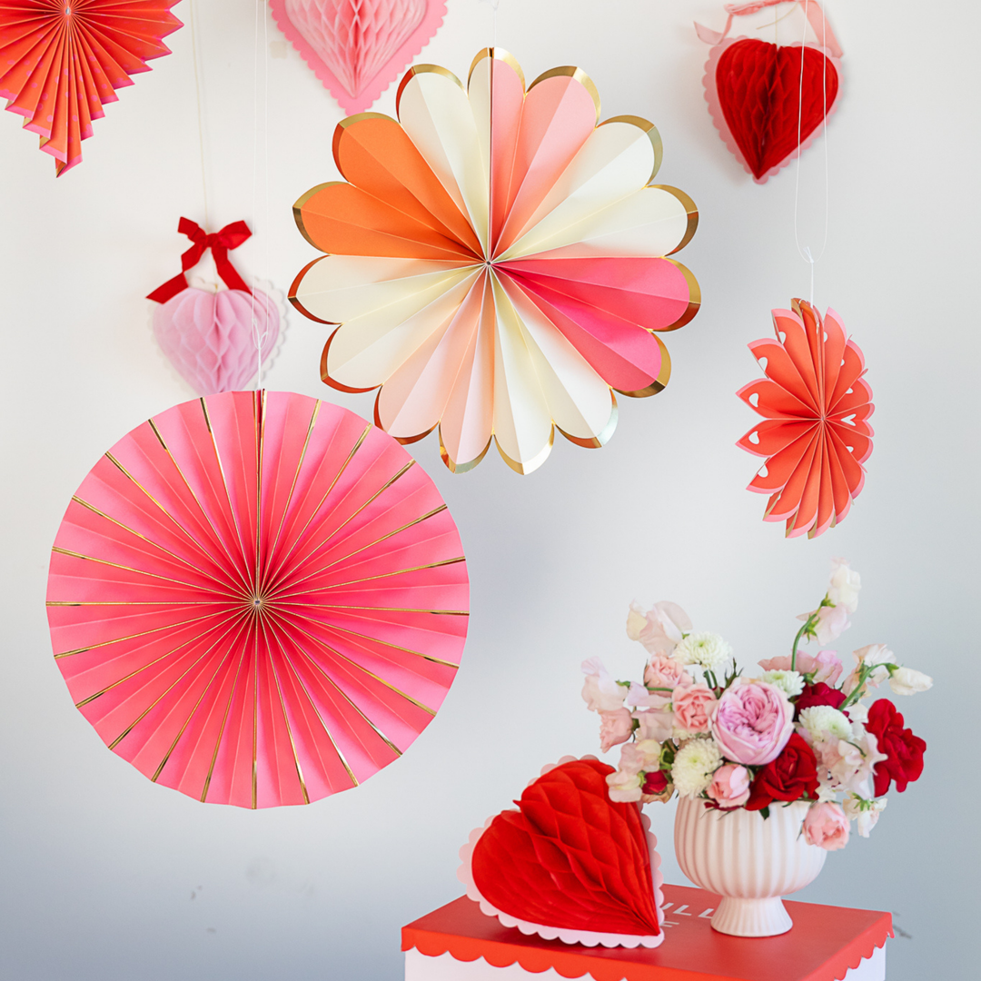 VALENTINE'S DAY HEART YOU PAPER FAN SET My Mind’s Eye Hanging Decorations VALENTINE'S DAY HEART YOU PAPER FAN SET Bonjour Fete - Party Supplies