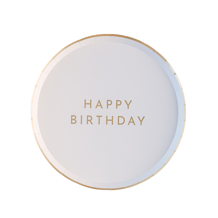 WHITE & GOLD SIGNATURE HAPPY BIRTHDAY SMALL PLATES Bonjour Fete Plates WHITE & GOLD SIGNATURE HAPPY BIRTHDAY SMALL PLATES Bonjour Fete - Party Supplies