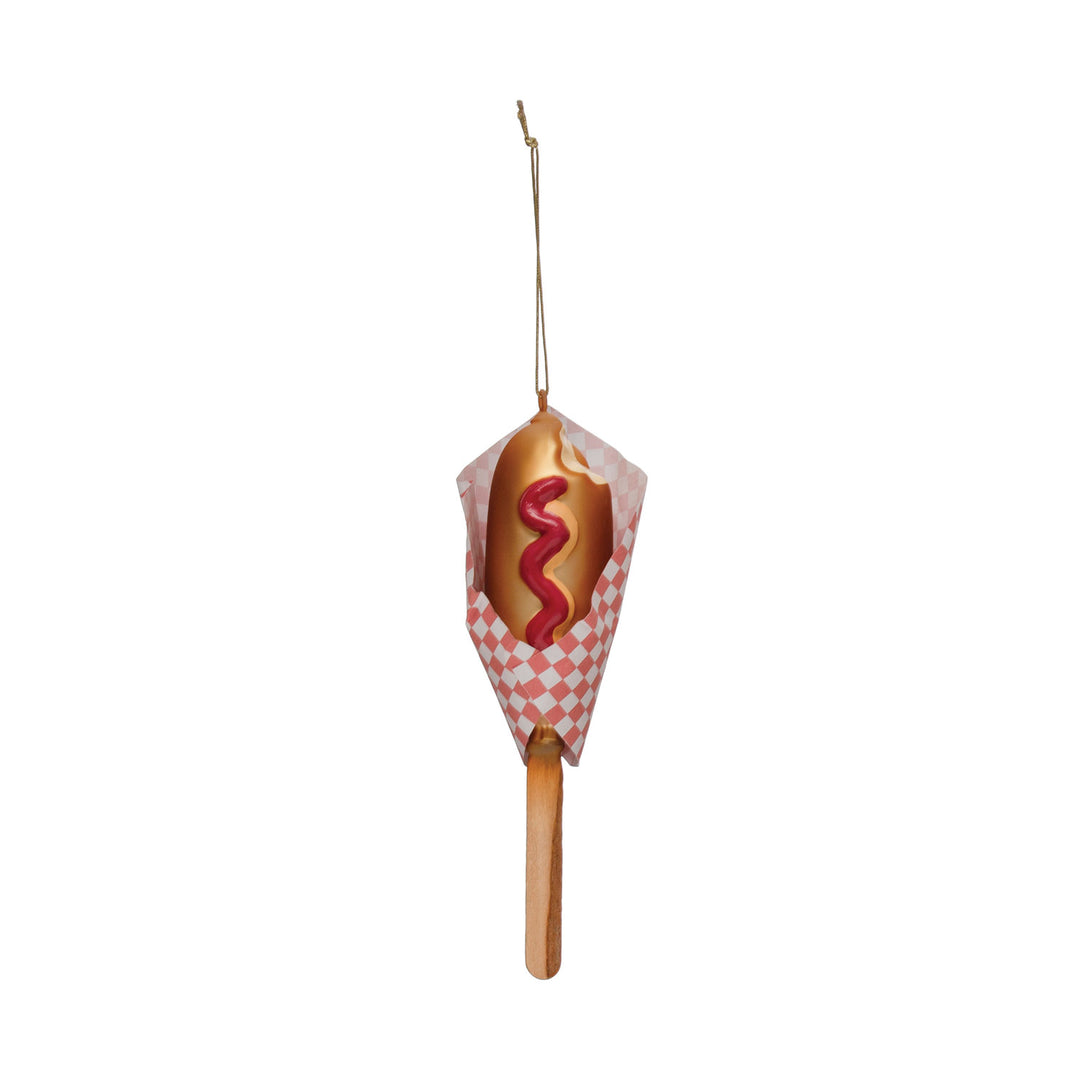 CORNDOG GLASS ORNAMENT Creative Co-op Christmas Ornament Bonjour Fete - Party Supplies