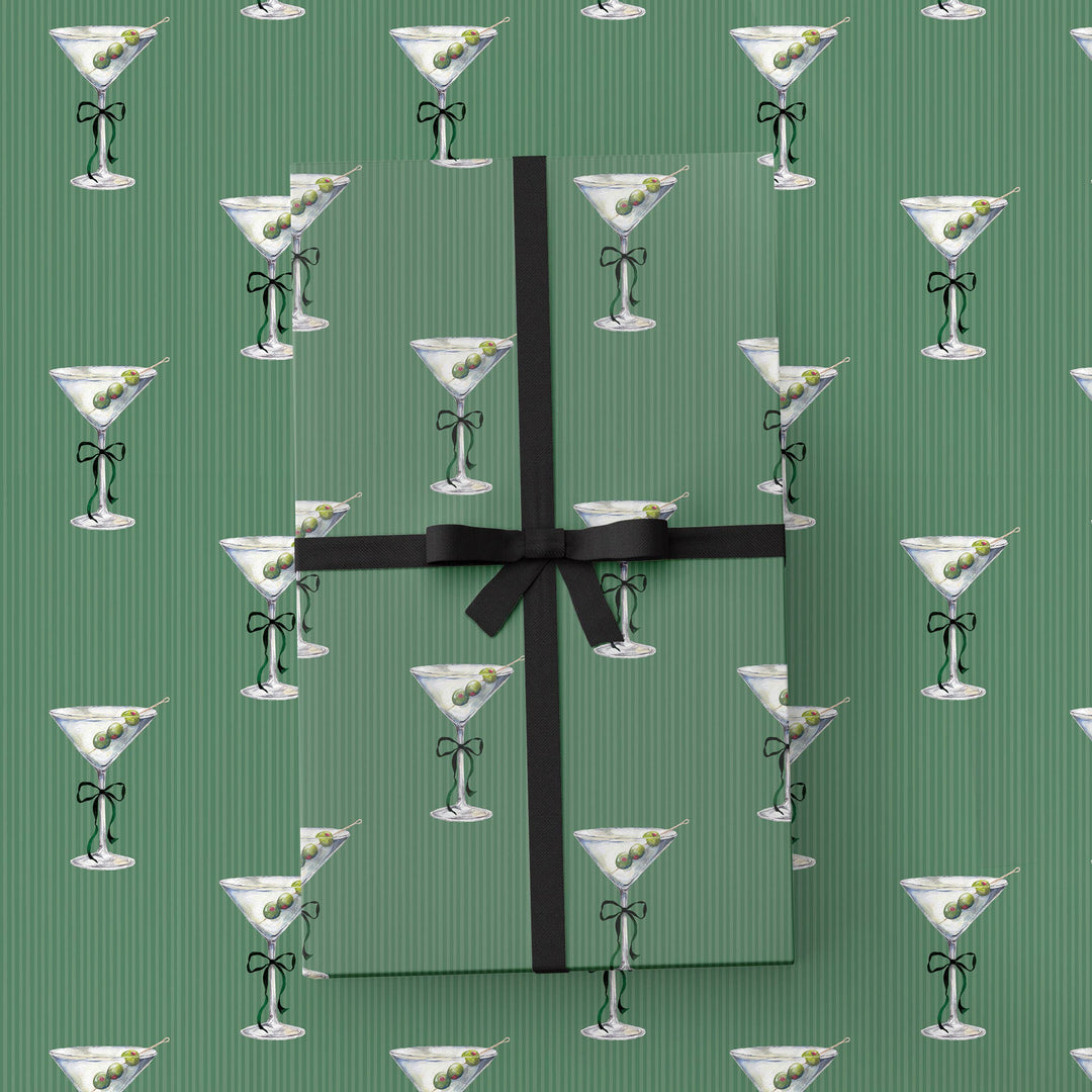 Tini Holiday Martini & Bow Wrapping Paper Cami Monet Tini Holiday Martini & Bow Wrapping Paper Bonjour Fete - Party Supplies