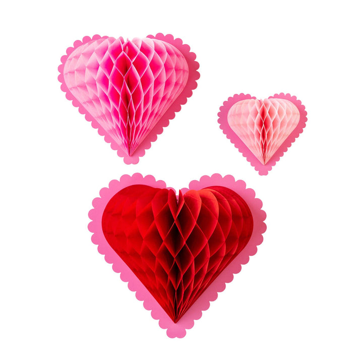 Red & Pink Honeycomb Hanging Hearts Bonjour Fete Party Supplies Valentine's Day Decor