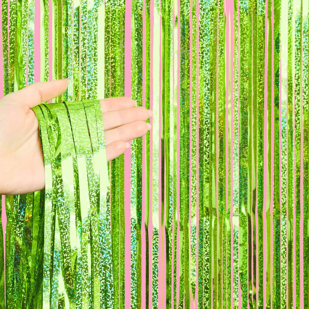 Limelight Curtain - holographic green foil curtain, Brat, Jungle, Summer xo, Fetti Limelight Curtain - holographic green foil curtain, Brat, Jungle, Summer Bonjour Fete - Party Supplies