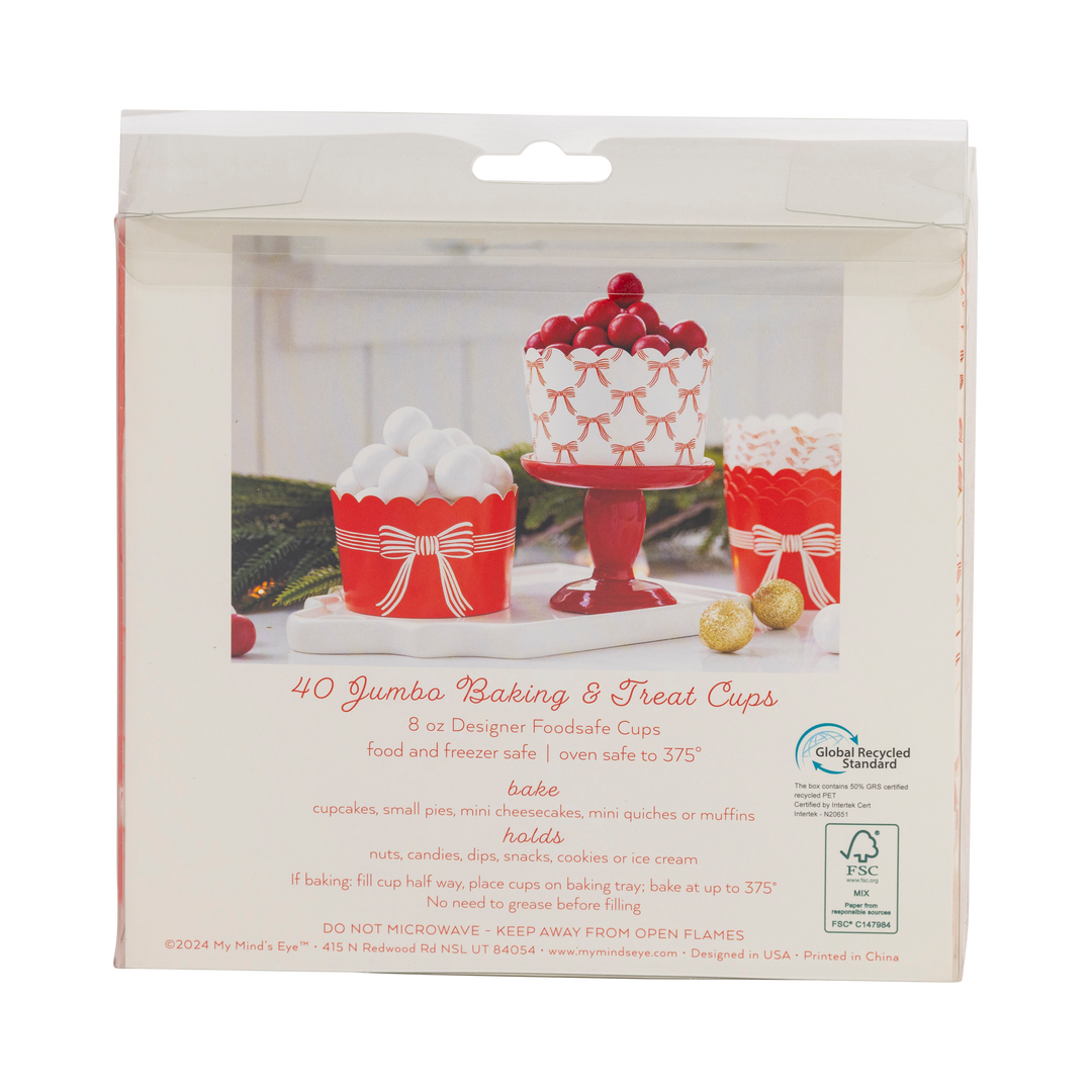 PLJC1887 - JUMBO Red Cream Bows 8 oz Baking Cups (40 ct) My Mind’s Eye PLJC1887 - JUMBO Red Cream Bows 8 oz Baking Cups (40 ct) Bonjour Fete - Party Supplies