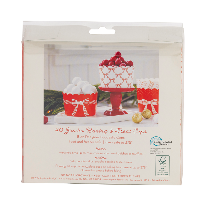 PLJC1887 - JUMBO Red Cream Bows 8 oz Baking Cups (40 ct) My Mind’s Eye PLJC1887 - JUMBO Red Cream Bows 8 oz Baking Cups (40 ct) Bonjour Fete - Party Supplies