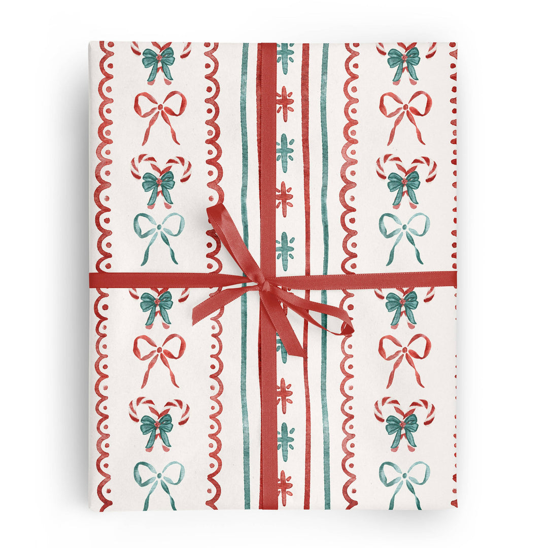 Christmas Candy Cane Stripe Bow Wrapping Paper  Bonjour Fete Party Supplies Christmas Holiday Gift Wrap