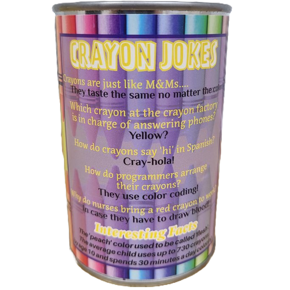 Canned Crayon Box - Teacher School Gift in Can w/Funny Jokes: Pop Top Lid Canned Gifts Canned Crayon Box - Teacher School Gift in Can w/Funny Jokes: Pop Top Lid Bonjour Fete - Party Supplies