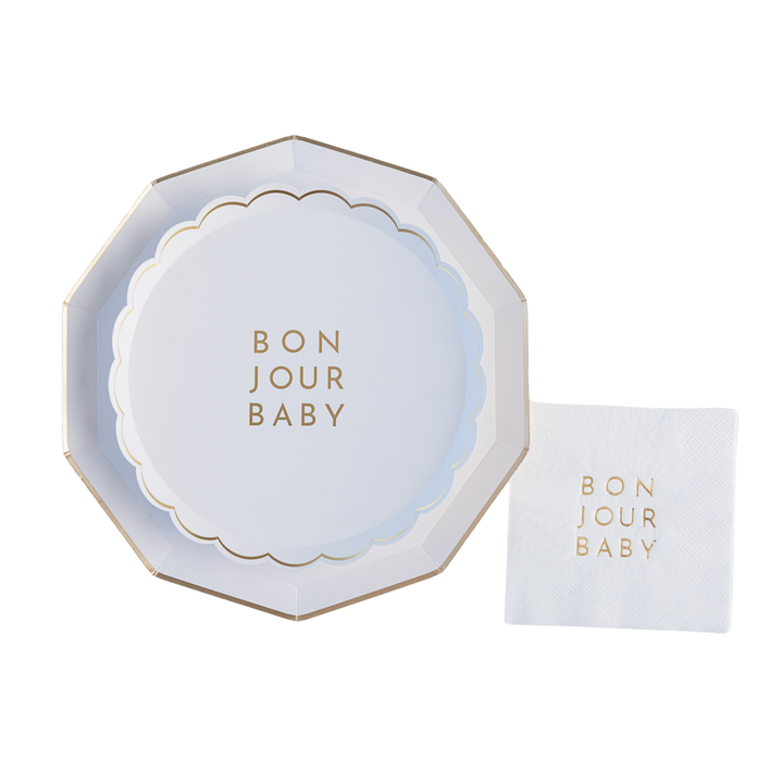 BONJOUR BABY BLANC WHITE SMALL PLATES Bonjour Fete Plates BONJOUR BABY BLANC WHITE SMALL PLATES Bonjour Fete - Party Supplies