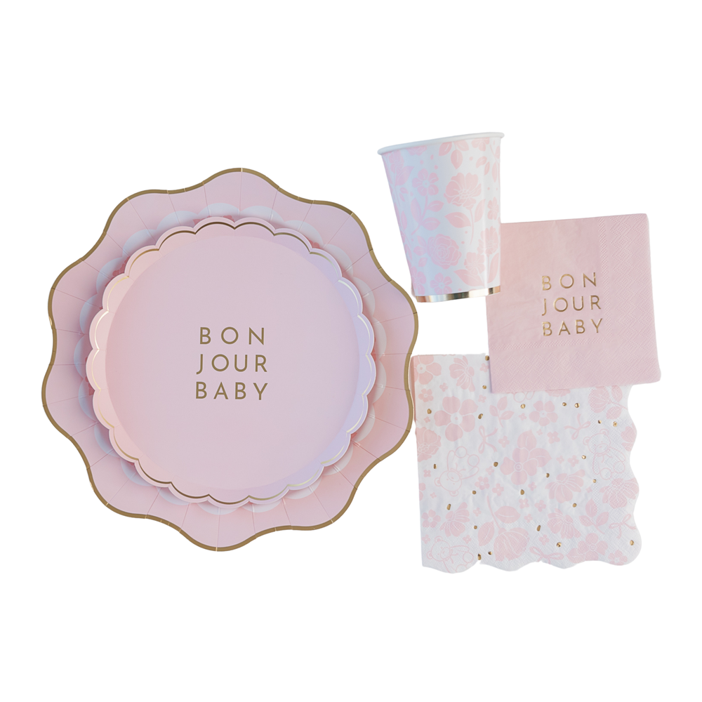 BONJOUR BABY PETAL PINK SMALL PLATES Bonjour Fete Plates BONJOUR BABY PETAL PINK SMALL PLATES Bonjour Fete - Party Supplies