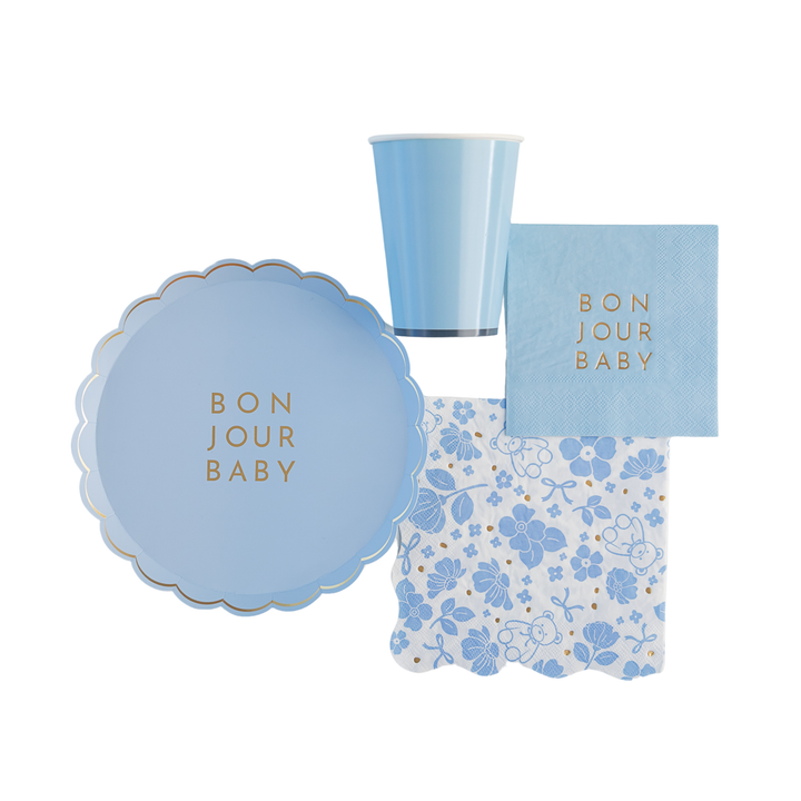 BONJOUR BABY SKY BLUE SMALL PLATES Bonjour Fete Plates BONJOUR BABY SKY BLUE SMALL PLATES Bonjour Fete - Party Supplies