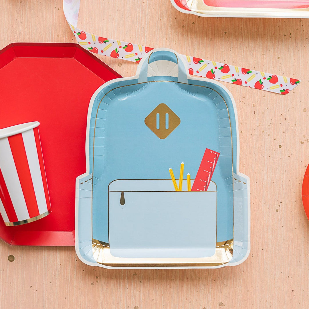 BACKPACK SHAPED PLATES My Mind’s Eye Back to School Bonjour Fete - Party Supplies