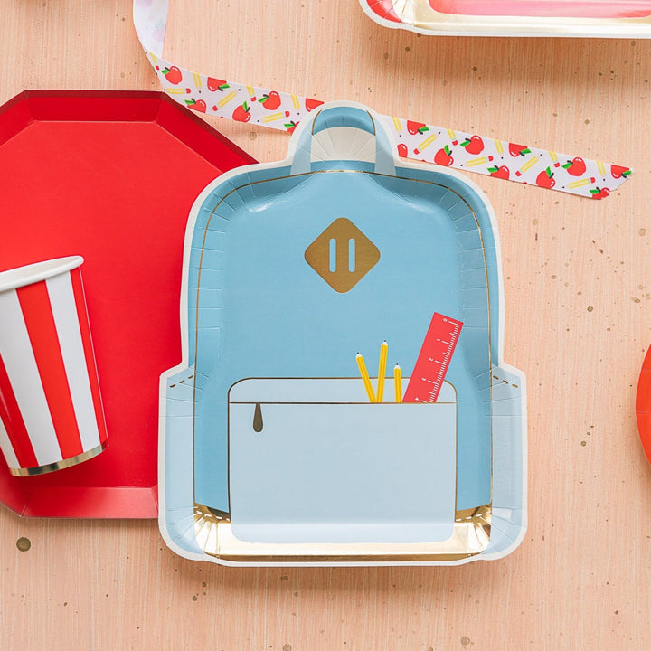 BACKPACK SHAPED PLATES My Mind’s Eye Back to School Bonjour Fete - Party Supplies