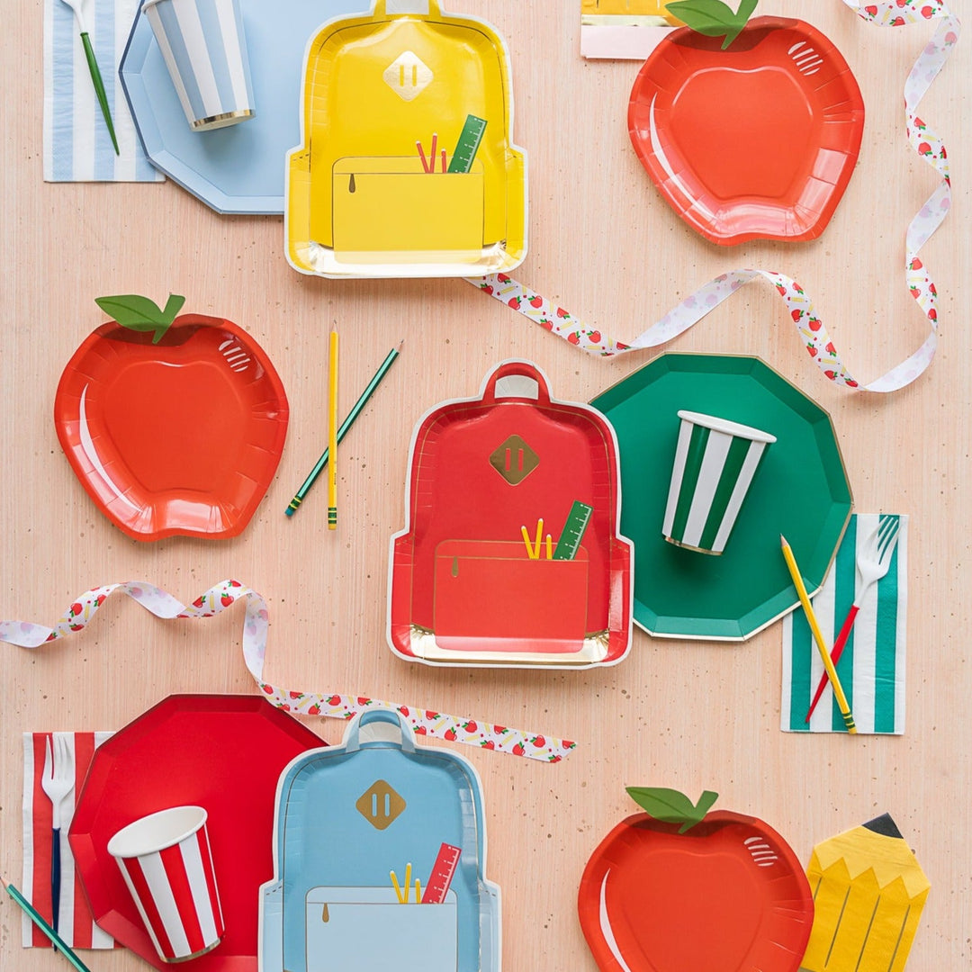 BACKPACK SHAPED PLATES My Mind’s Eye Back to School Bonjour Fete - Party Supplies