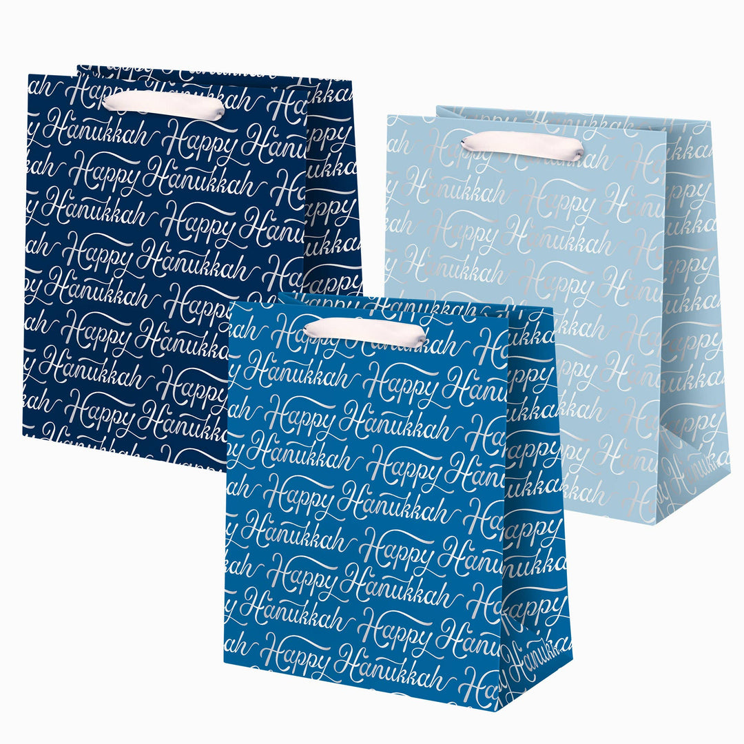 HAPPY HANUKKAH SCRIPT GIFT BAG SET Paper Source Wholesale Hanukkah Bonjour Fete - Party Supplies