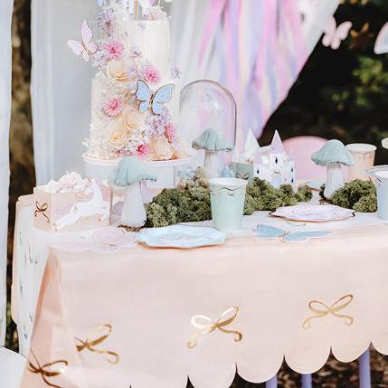 PINK BOWS PAPER TABLECLOTH Party Deco Table Covers & Placemats PINK BOWS PAPER TABLECLOTH Bonjour Fete - Party Supplies