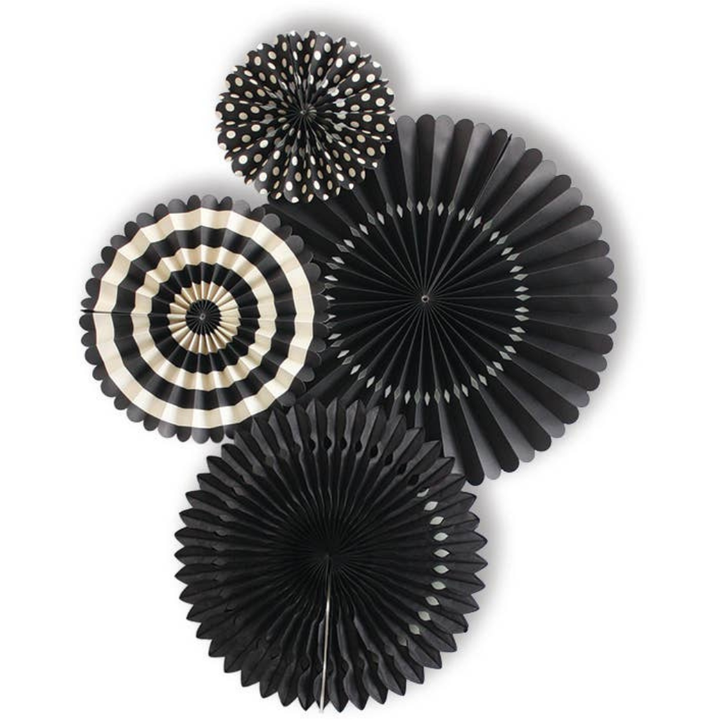 BLACK PARTY FANS My Mind’s Eye Hanging Decor Bonjour Fete - Party Supplies