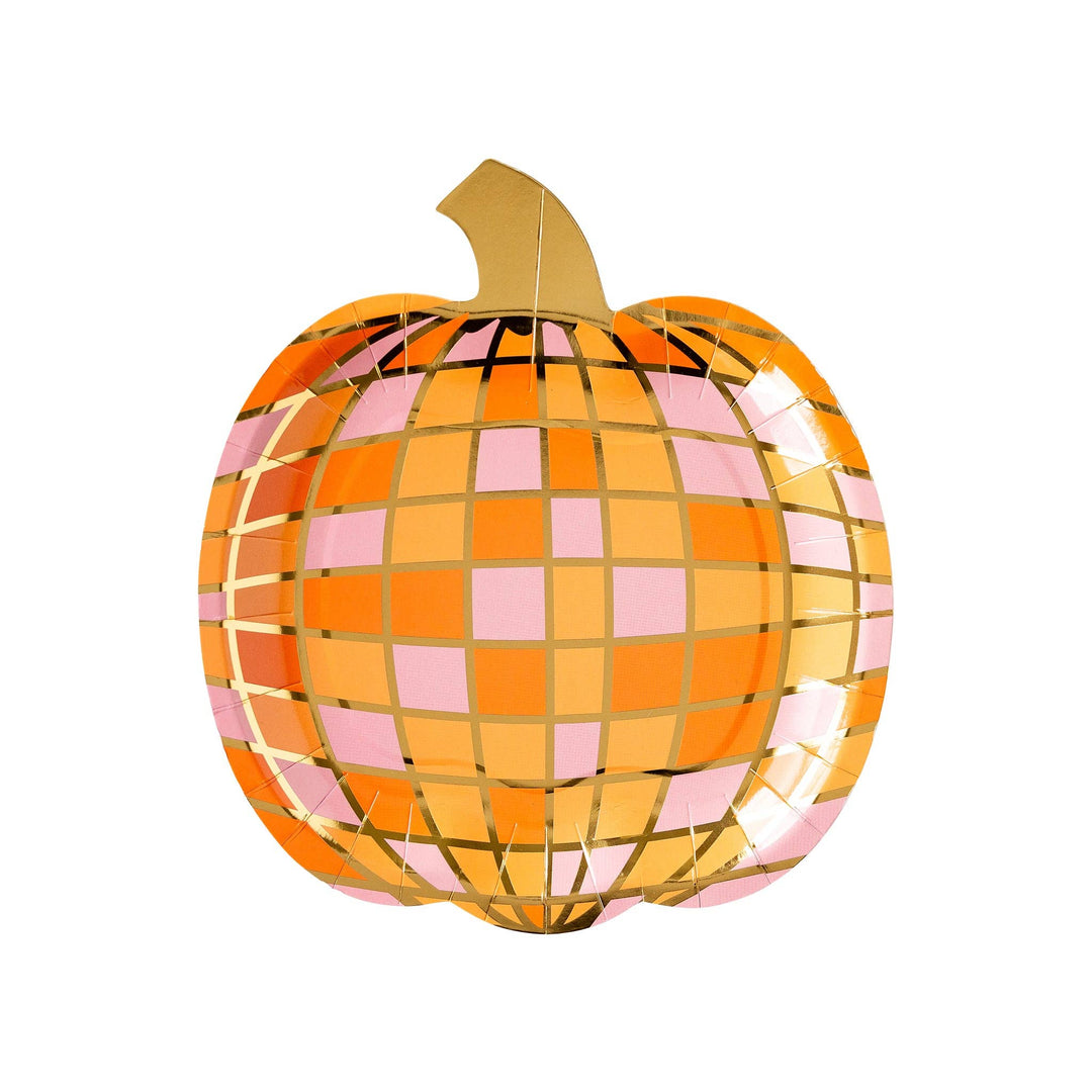 PINK AND ORANGE DISCO PUMPKIN PLATES My Mind’s Eye Halloween Party Supplies Bonjour Fete - Party Supplies