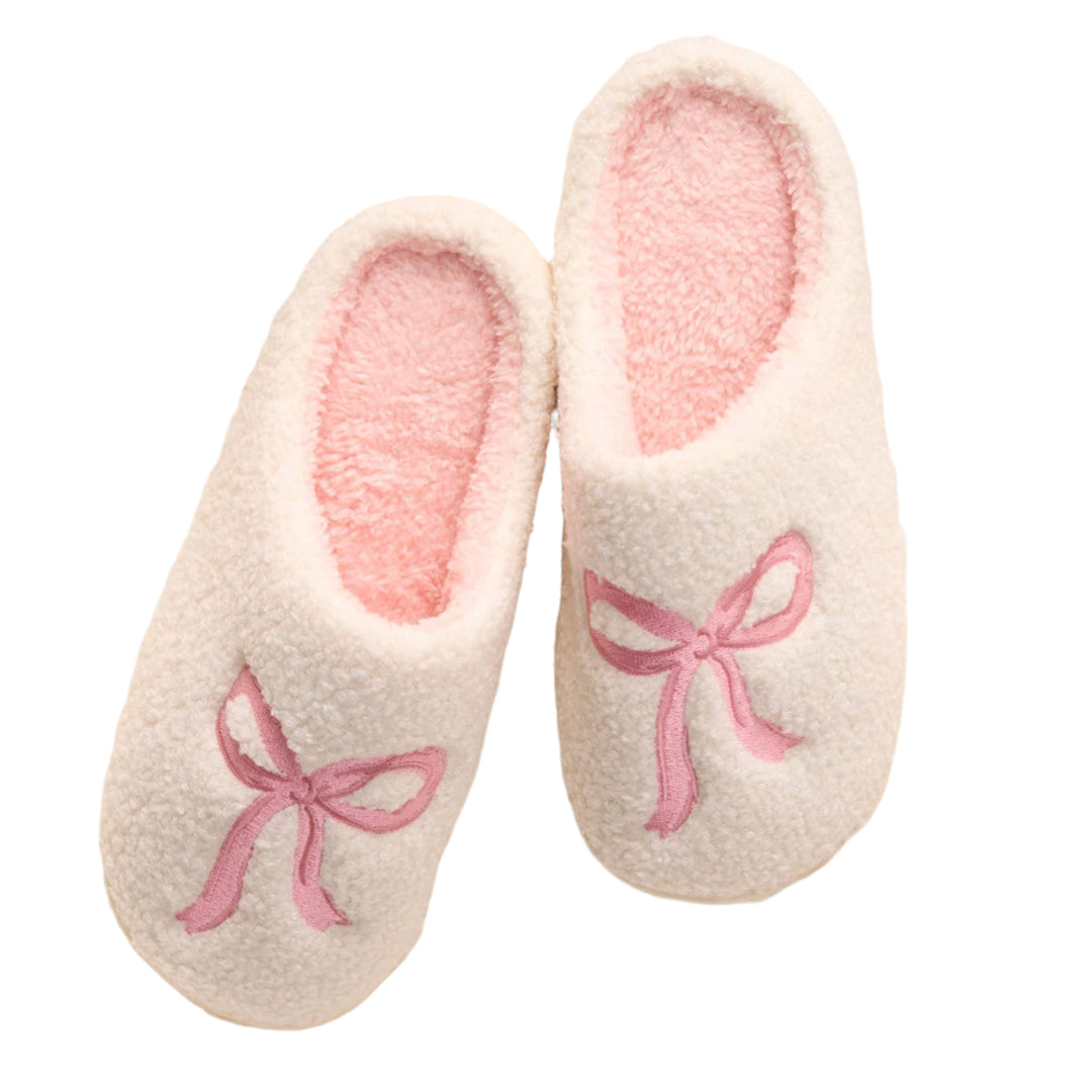 Fuzzy Slippers-Bow Pink-2025 The Darling Effect Fuzzy Slippers-Bow Pink-2025 Bonjour Fete - Party Supplies