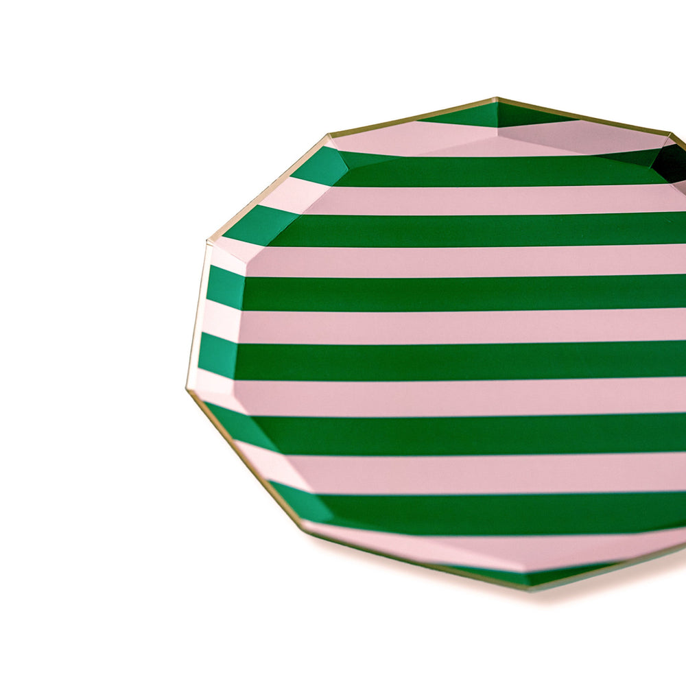 PINK & GREEN SIGNATURE CABANA STRIPE LARGE PLATES Bonjour Fete Plates PINK & GREEN SIGNATURE CABANA STRIPE LARGE PLATES Bonjour Fete - Party Supplies