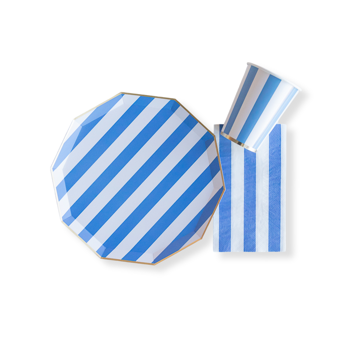 PALISADES BLUE SIGNATURE CABANA STRIPE PLATES Bonjour Fete Plates PALISADES BLUE SIGNATURE CABANA STRIPE PLATES Bonjour Fete - Party Supplies