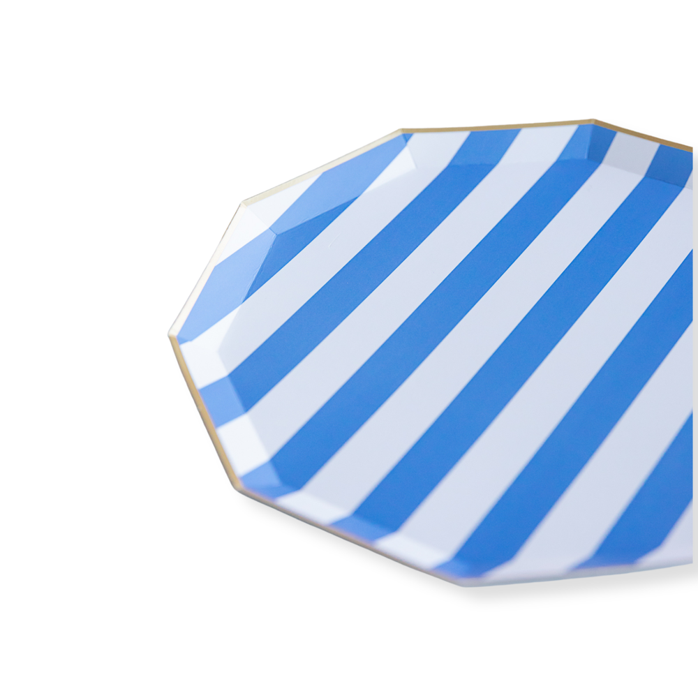 PALISADES BLUE SIGNATURE CABANA STRIPE PLATES Bonjour Fete Plates PALISADES BLUE SIGNATURE CABANA STRIPE PLATES Bonjour Fete - Party Supplies