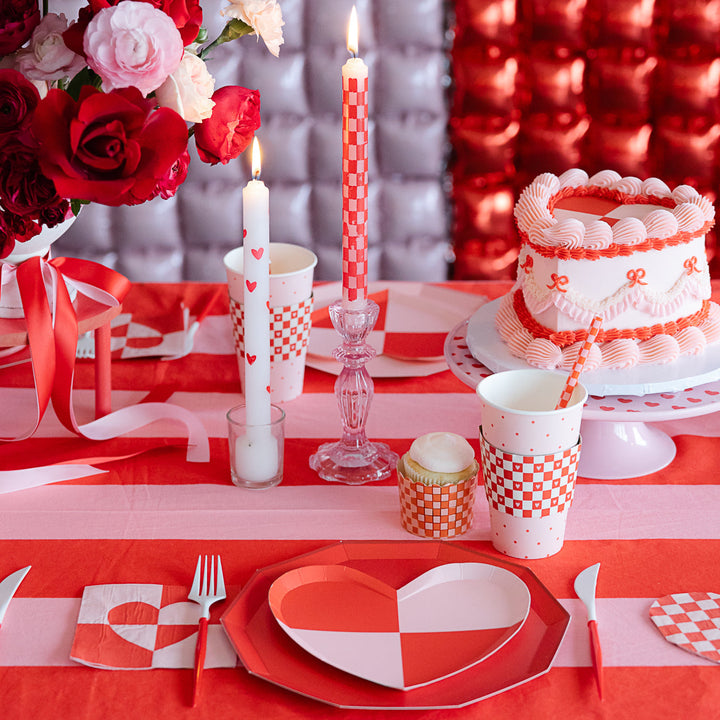 RED & PINK STRIPED COTTON TABLECLOTH Oh It's Perfect Table Covers & Placemats Bonjour Fete - Party Supplies