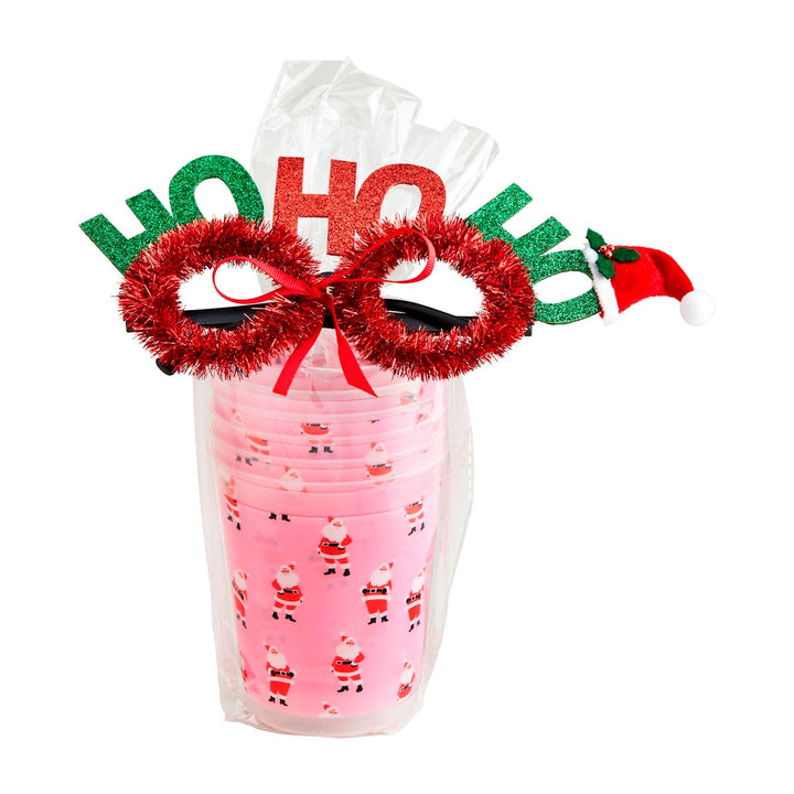 CHRISTMAS PARTY CUP GIFT SET Mud Pie Stocking Stuffers & Holiday Party Favors PINK Bonjour Fete - Party Supplies