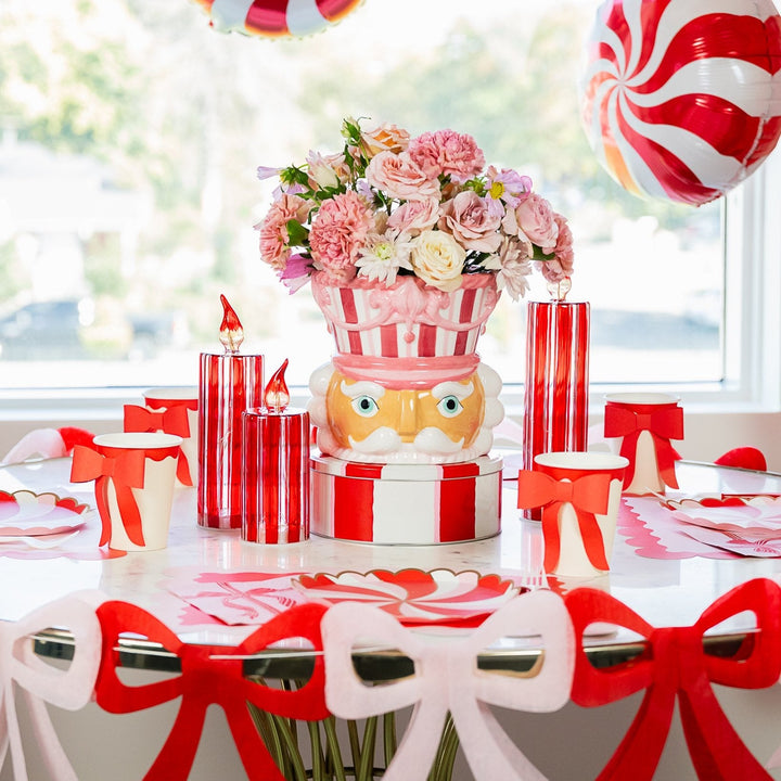 RED STRIPED GLASS CANDLE SET Transpac Christmas Holiday Kitchen & Entertaining RED STRIPED GLASS CANDLE SET Bonjour Fete - Party Supplies