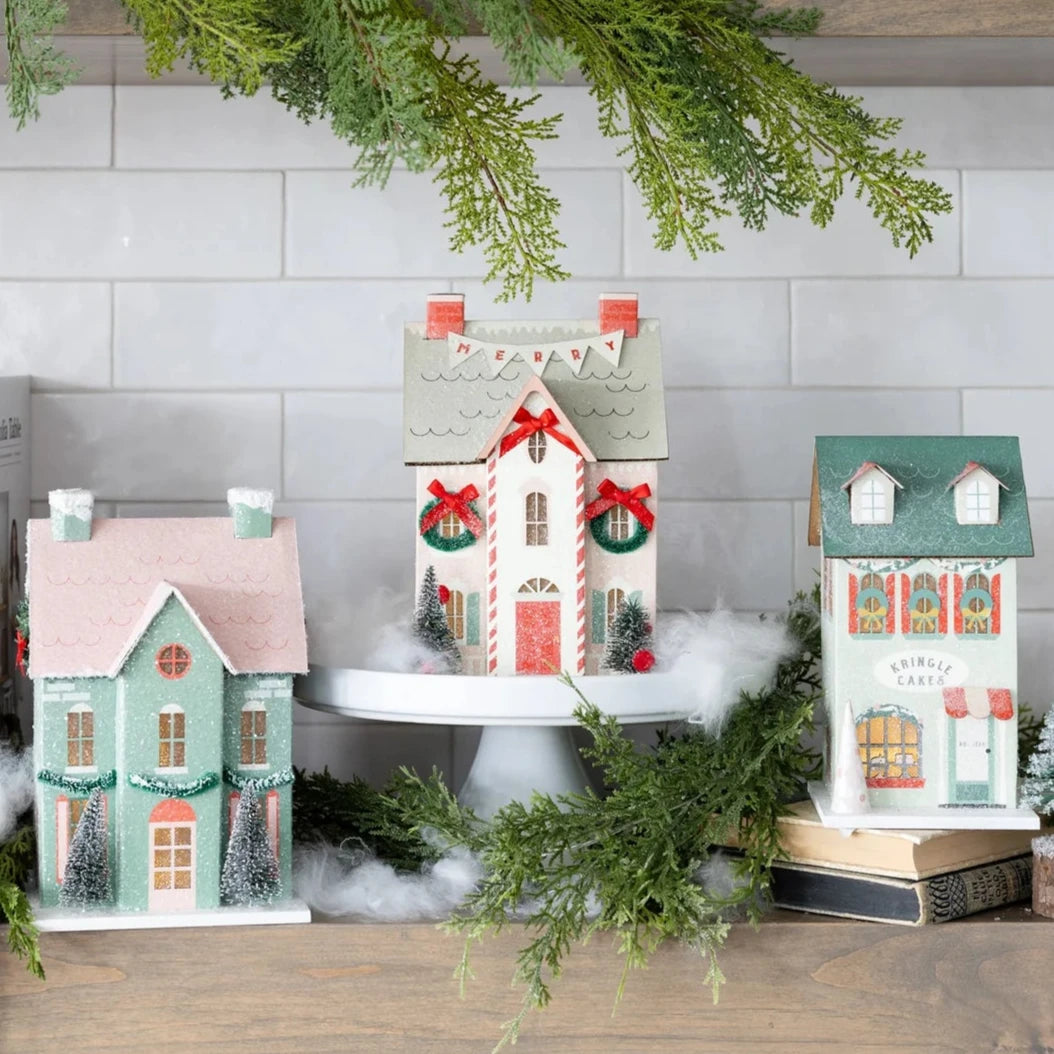 CHRISTMAS VILLAGE CAKE SHOPPE My Mind’s Eye Christmas Trees & Houses Bonjour Fete - Party Supplies