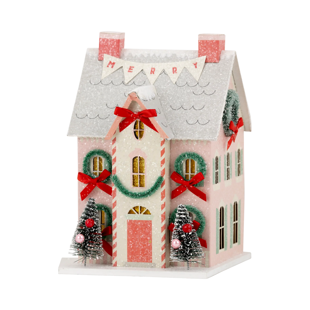 CHRISTMAS VILLAGE MERRY HOUSE My Mind’s Eye Christmas Trees & Houses Bonjour Fete - Party Supplies