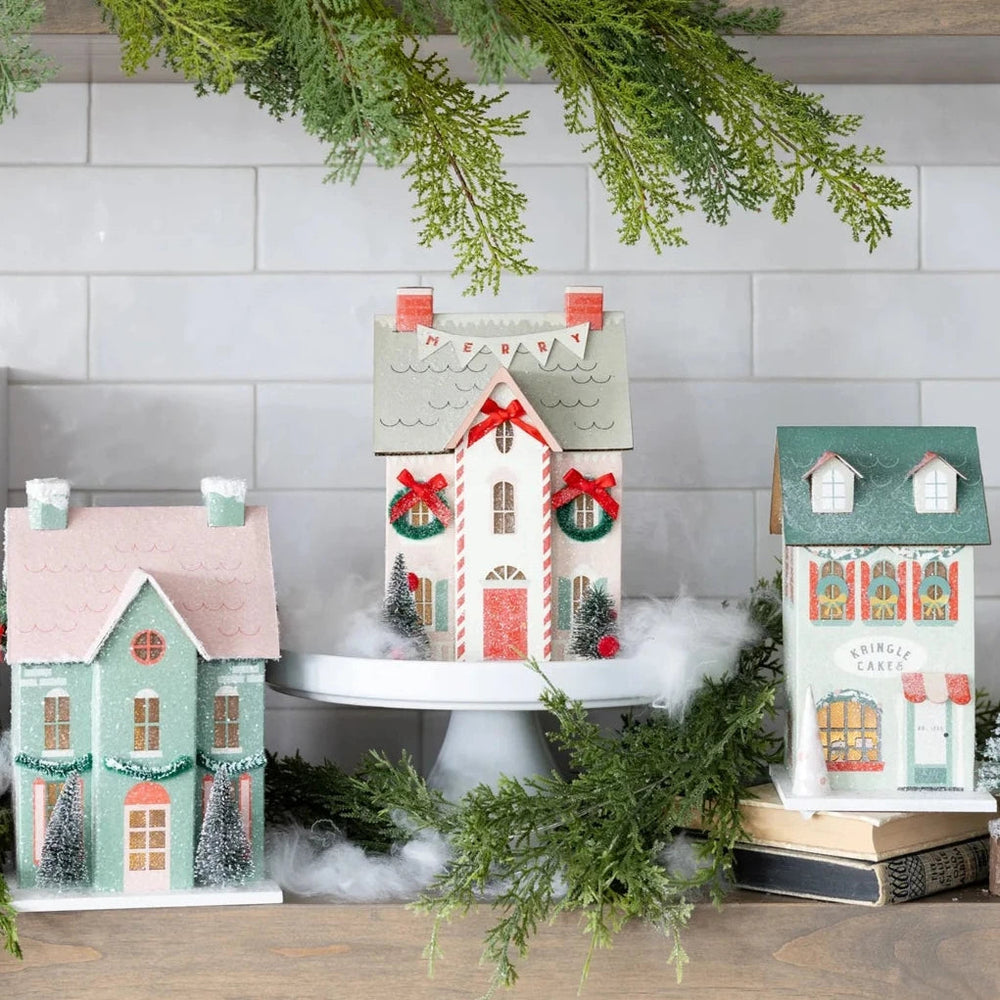 CHRISTMAS VILLAGE MERRY HOUSE My Mind’s Eye Christmas Trees & Houses Bonjour Fete - Party Supplies