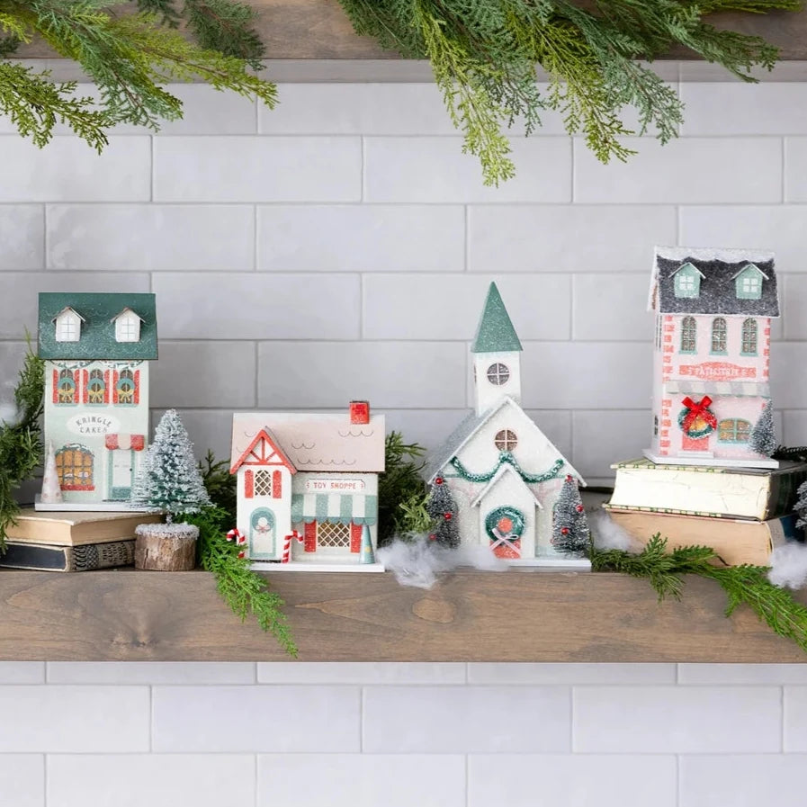 CHRISTMAS VILLAGE TOY SHOP My Mind’s Eye Christmas Trees & Houses Bonjour Fete - Party Supplies