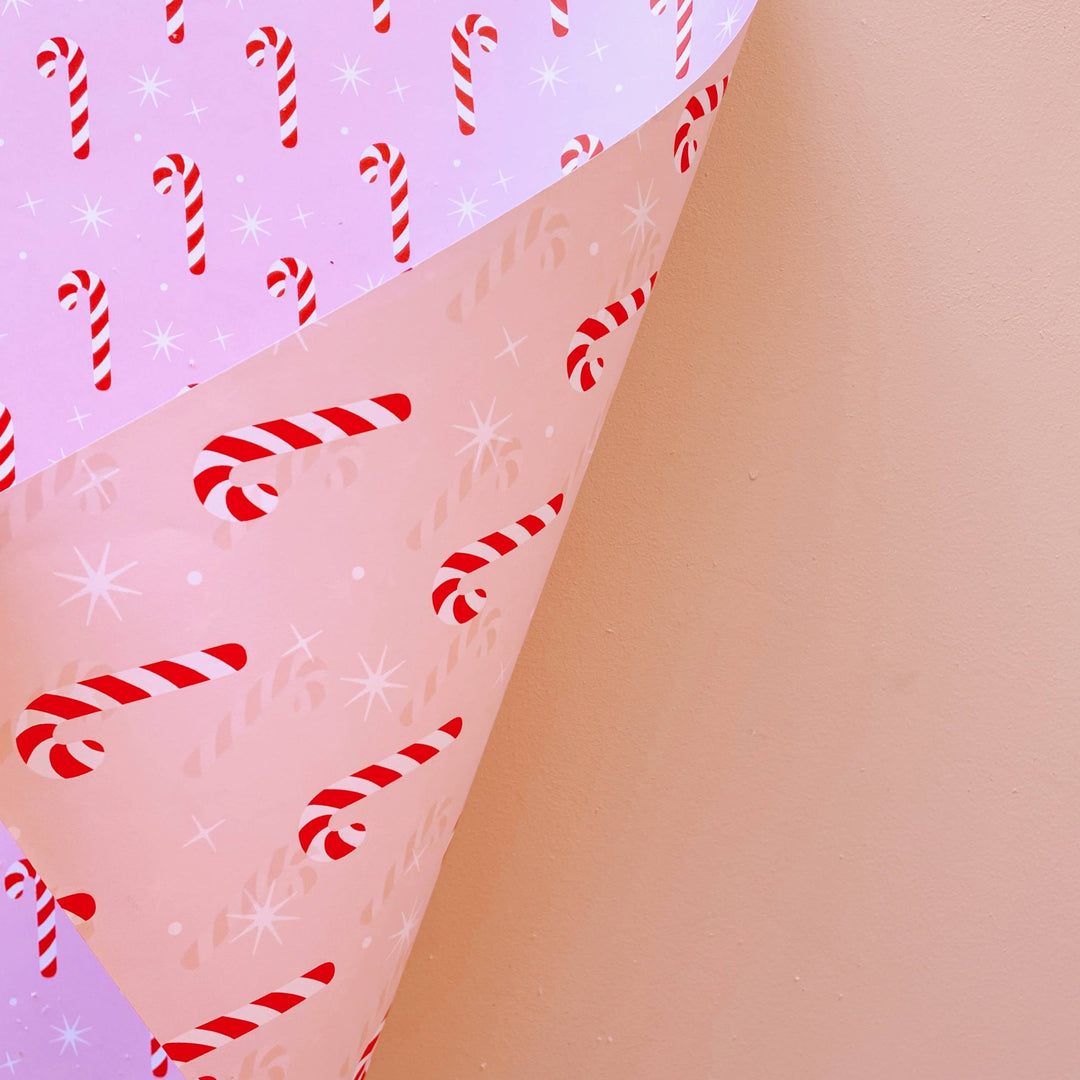 PINK CANDY CANE HOLIDAY SINGLE SHEET GIFT WRAP Sunshine Studios Christmas Gift Wrap PINK CANDY CANE HOLIDAY SINGLE SHEET GIFT WRAP Bonjour Fete - Party Supplies